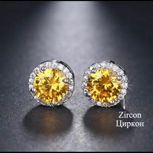 Citrine Yellow 925 Silver Stud Earrings